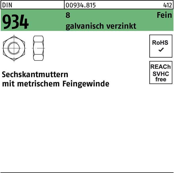 Productafbeelding Zeskantmoer DIN 934 M 8 x 1 8 elektrolytisch verzinkt (M8)