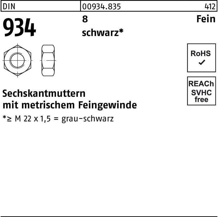 Image du produit Écrou hexagonal DIN 934 M 30 x 2 8 noir (M30)