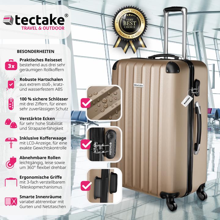 Produktbild tectake 3er Kofferset Talia mit Kofferwaage und Kofferanhänger (93 l, L (90 - 115l))