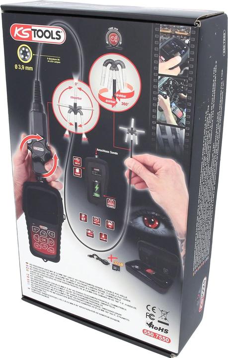 Actual product image KS Tools HD videoscope set with Ø 3.9 mm 180° and 0° HD front camera probe, flexible PVC sheath, 3-piece