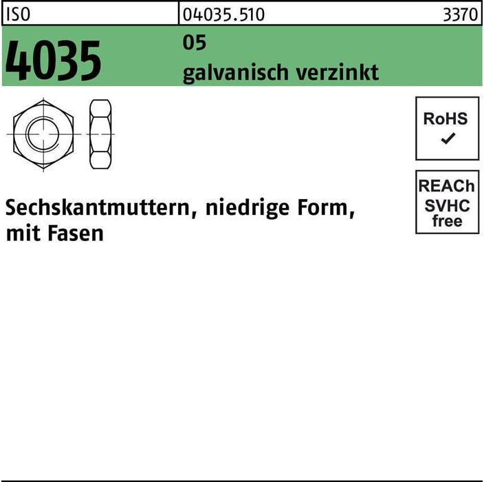 Produktbild Sechskantmutter ISO 4035 niedrig m.Fasen M 4 5 galvanisch verzinkt (M4)
