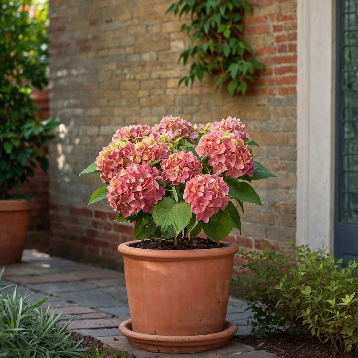 Actual product image Plant in a Box Hydrangea macrophylla 'Early Pink' - Set of 6 hydrangeas (25 cm)