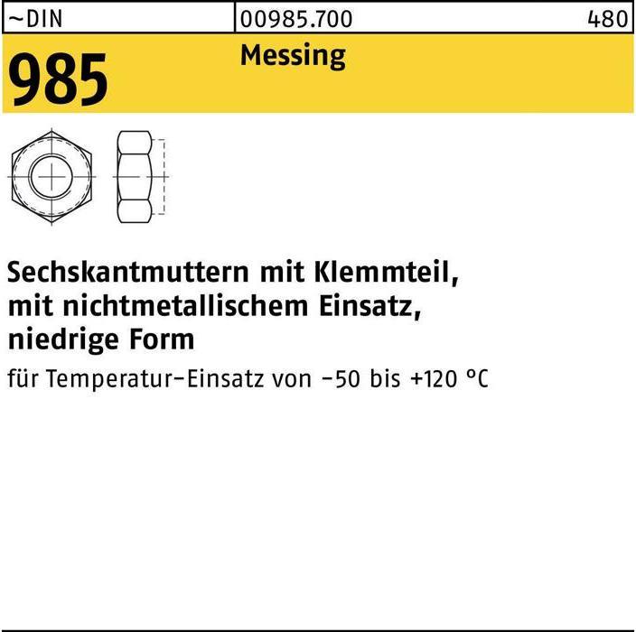 Sechskantmutter DIN 985 m.Klemmteil M 8 Messing (M8)