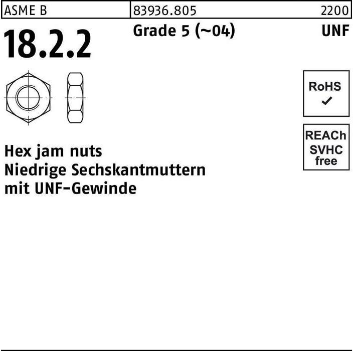 Produktbild Sechskantmutter R 83936 m.UNF-Gewinde niedrig 1/2 Grade 5 (04) (UNF10-32)