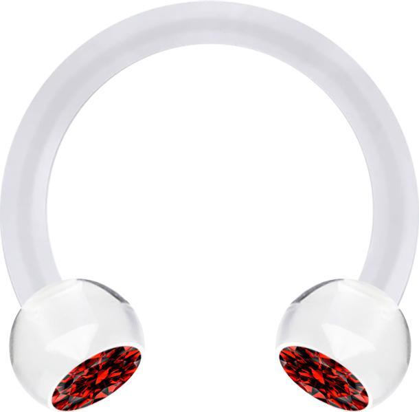 Produktbild Star Piercing Micro Circular Barbell transparent mit zwei Kugeln Kristall rot (Acryl, ohne Messing)