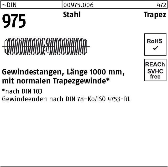 Productafbeelding Draadstang DIN 975 trapeziumdraad TR 32 x 6 x 1000 mm staal