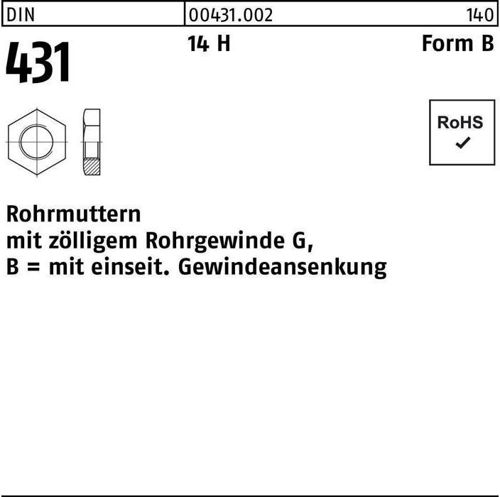 Produktbild Rohrmutter DIN 431 BG 1 1/4 14 H (G1/4")