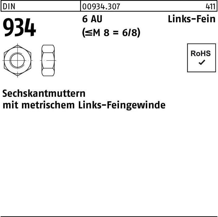Sechskantmutter DIN 934 links M 8 x 1 -LH 6 Automatenstahl (M8)