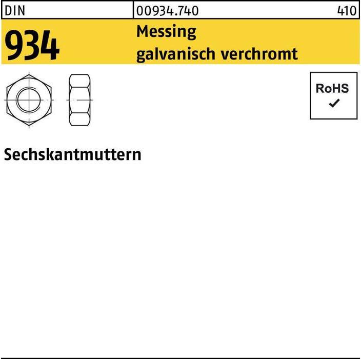 Sechskantmutter DIN 934 M 5 Messing galvanisch verchromt (M5)