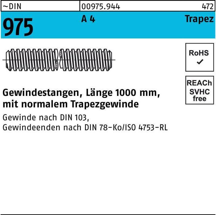 Immagine prodotto Asta filettata DIN 975 con filettatura trapezoidale TR 16 x 4 x 1000mm A 4