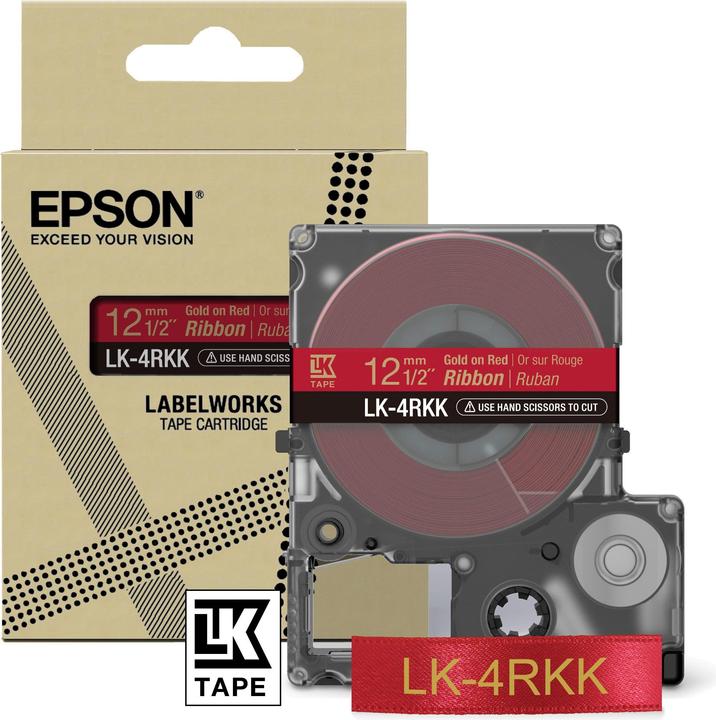 Actual product image Epson Label Cassette Lk-4rkk (1.20 cm, Gold, Red)