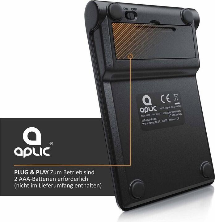 Produktbild Aplic Bluetooth Numpad, Wireless Ziffernblock mit Multifunktionstasten, Aluminium Keypad, 35 Tasten, BT3.0 (DE, Kabellos)