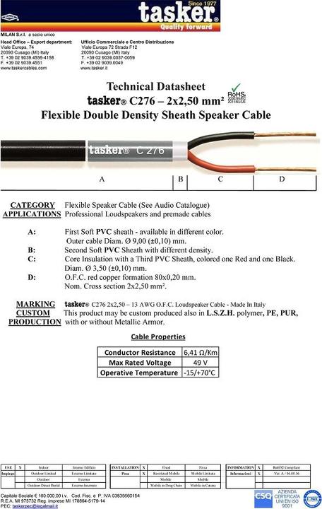 Actual product image Tasker Audio Cable, black, 100m, PVC 3.50x9.20mm (100 m, 2.50 mm²)