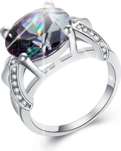 Hermex versilberter Ring mit Weissem / Regenbogen Topas - Gr. 60 / Size 9 (9)