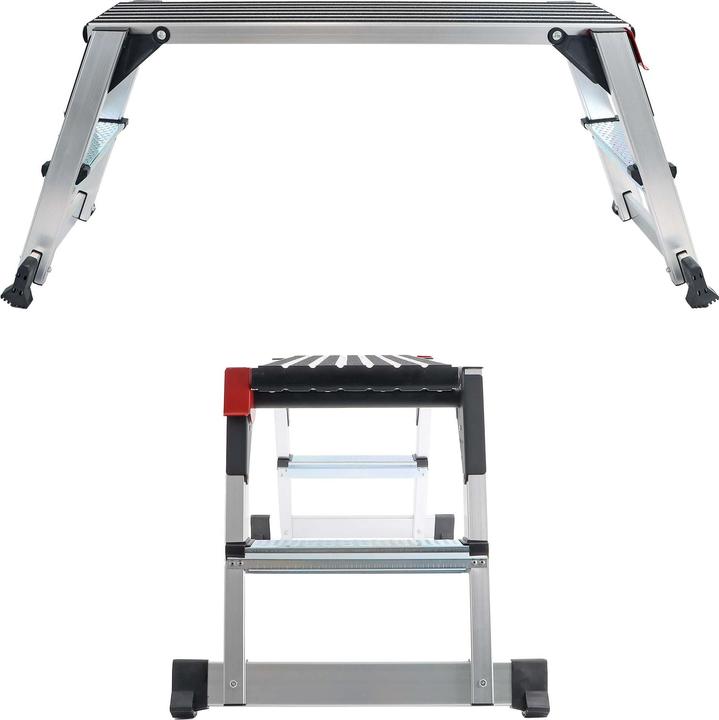 Produktbild Wiltec Alu Arbeitsplattform klappbar mobile Arbeitsbühne Tritthocker Gerüstturm (Arbeitsplattform, 126.50 cm)