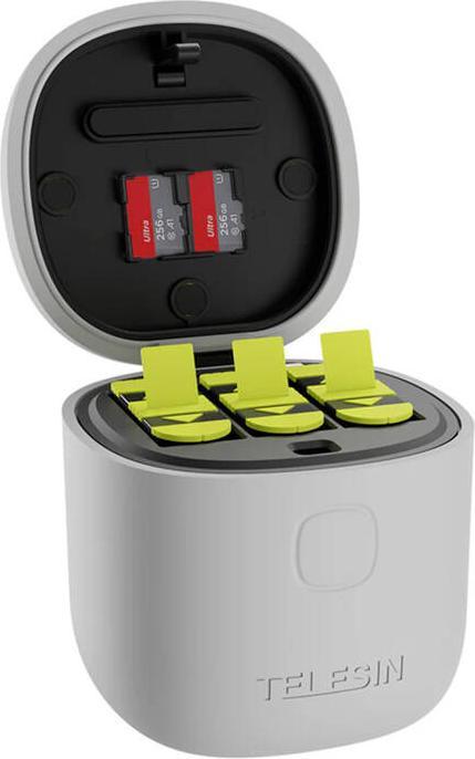 Actual product image Telesin Allin box triple-channel charger + 3 batteries for GoPro Hero 12 / 11 / 10 / 9 (yellow) (Hero 12, Hero 10, Hero 9, Hero 11)