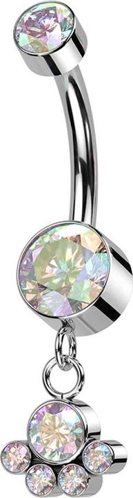 Star Piercing Banane Innengewinde silber zwei Zylinder Kristall multicolor Anhänger fünf Kristalle multicolor (ohne Messing, Titan G23)