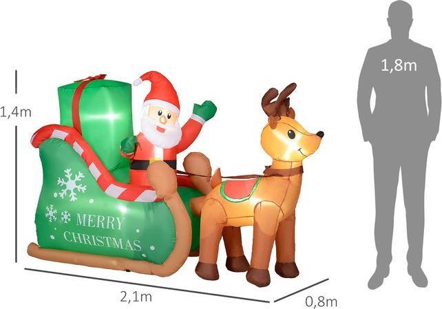 Produktbild Swisshandel24 Aufblasbar Weihnachtsdeko, 2,1 m Weihnachtsmann mit Schlitten & Rentier