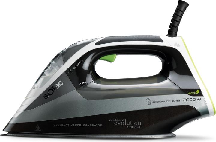 Solac CVG9512, Steam iron, Ceramic soleplate, 190 g/min, Black, Grey, 2800 W (2800 W, 190 g/min)