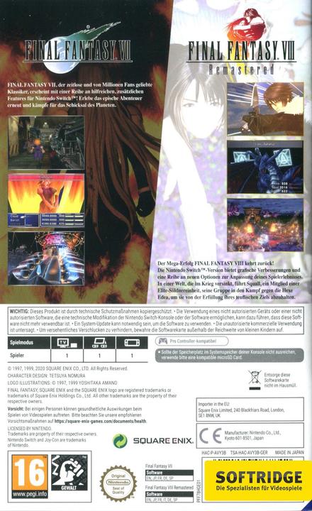 Produktbild Square Enix Final Fantasy 7+8 Twin Pack (Switch, Switch Lite, Switch OLED, DE)
