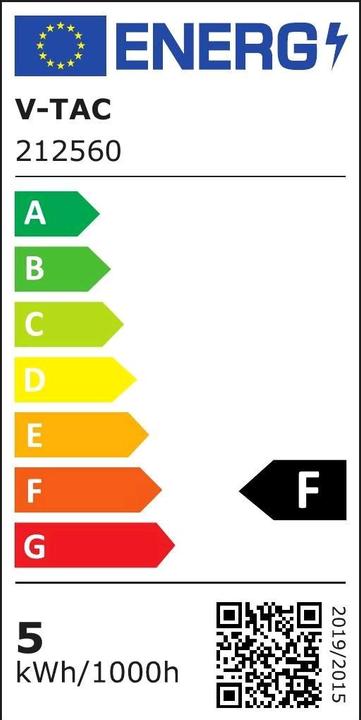 Energie-Label V-TAC VT2835 LED Streifen 2835 60 LEDs 12V IP20 40000K 5m (500 cm)