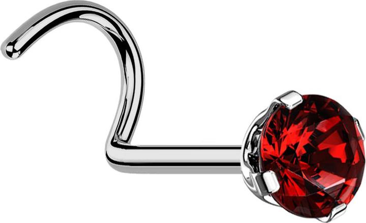 Star Piercing Nasenstecker gebogen silber runder Kristall rot gefasst (Titan G23, ohne Messing)