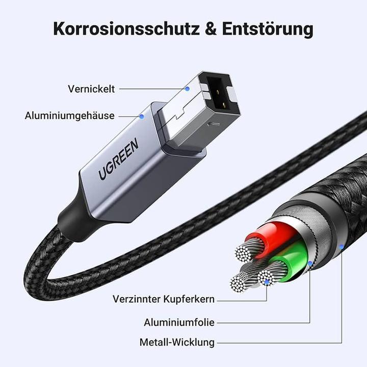 Actual product image Ugreen USB-C to USB-B 2.0 Printer Cable, 3m (3 m, USB 2.0)