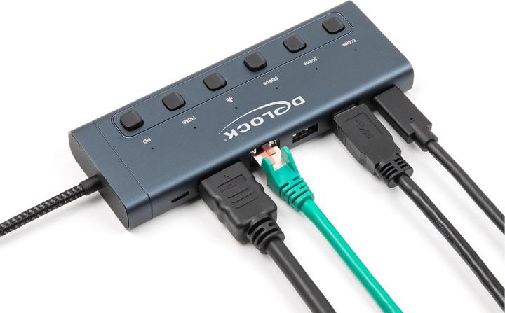 Produktbild Delock USB Type-C Dockingstation 4K - HDMI / USB / Gigabit LAN / PD 3.0 90 W mit Schalter (USB-C, 6 Ports)