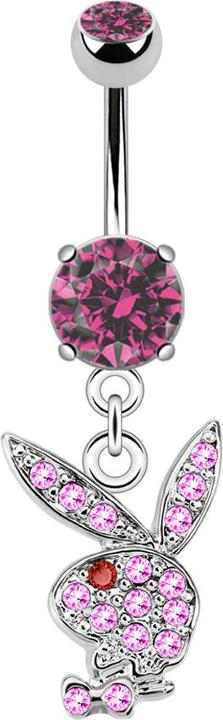 Star Piercing Banane silber mit Anhänger Playboy Bunny pink (Chirurgenstahl 316L, Messing)