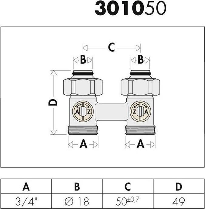 Produktbild Caleffi Zweirohr Hahnblock 3010 Durchgangsform, 3/4Zoll IG