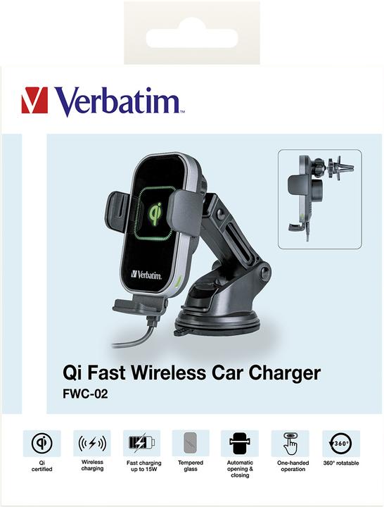 Actual product image Verbatim Fast Qi Fast Wireless Car Charger USB-C 15W FWC-02