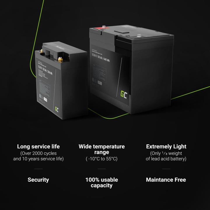 Image du produit GreenCell Batterie LiFePO4 pour camping-cars et bateaux photovoltaïques - 50Ah - 12.8V - 640Wh (12.80 V, 50 Ah)