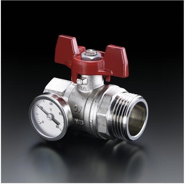 Actual product image Oventrop OV Ball valve w Thermo red butterfly handle 3/4inch IGx1Z