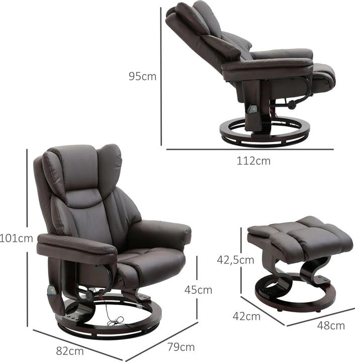 Immagine prodotto Swisshandel24 Poltrona relax poltrona massaggiante con poggiapiedi, funzione reclinabile in similpelle marrone
