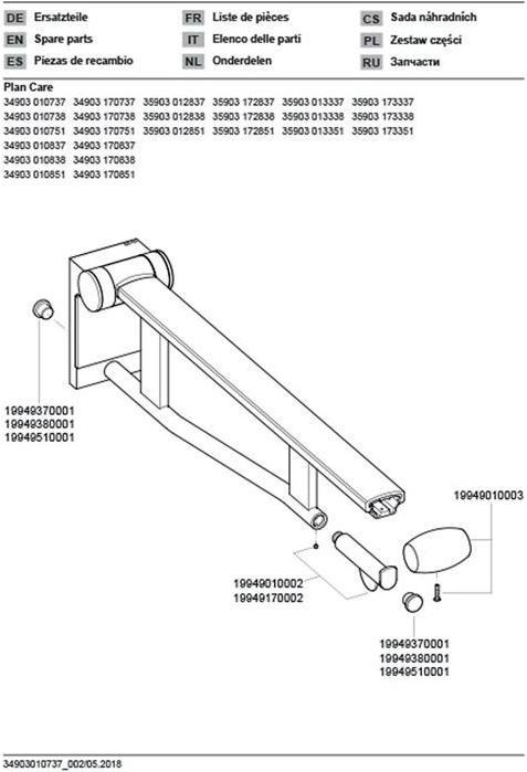 Actual product image Keuco Folding support rail WC PLAN CARE 700mm, chrome-plated/light grey 700 mm, chrome-plated/light grey