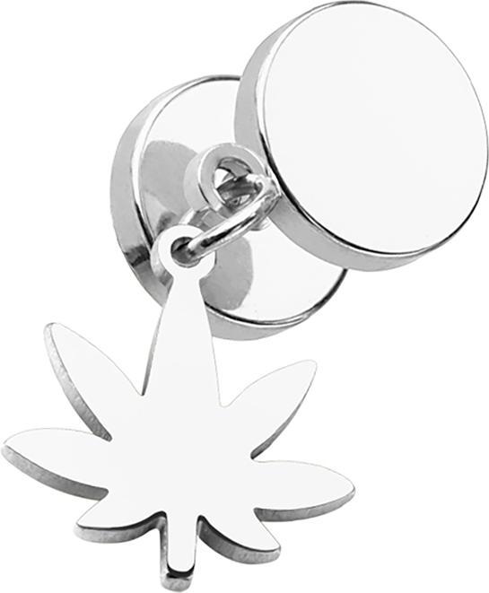 Star Piercing Fake Plug silber mit Anhänger Hanfblatt (ohne Messing, Chirurgenstahl 316L)