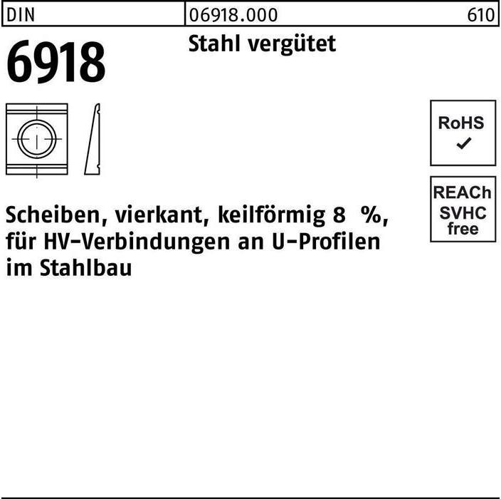 Produktbild Peiner Unterlegscheibe DIN 6918 ÜH vierkant keilförmig 13 Stahl C45