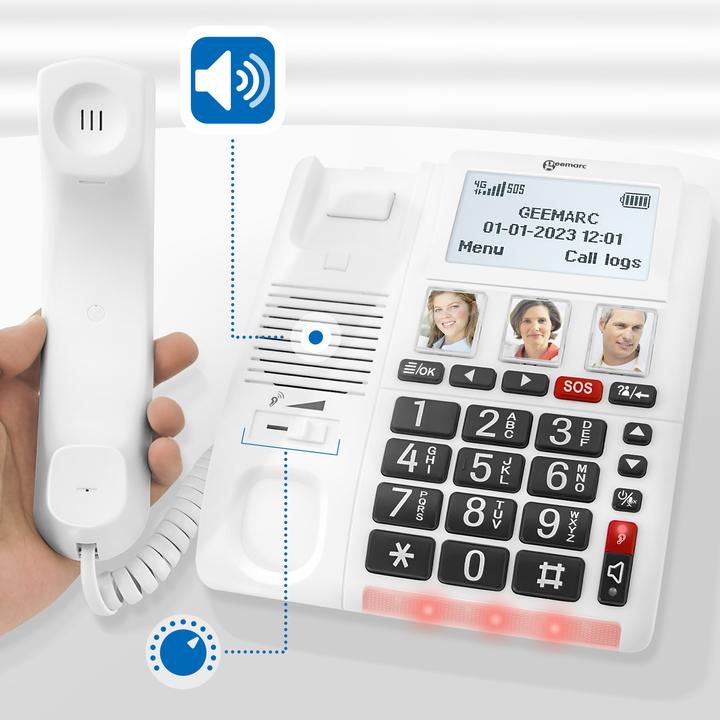 Immagine prodotto Geemarc CL9000 - Telefono di emergenza con cavo 4G e braccialetto per chiamate di emergenza