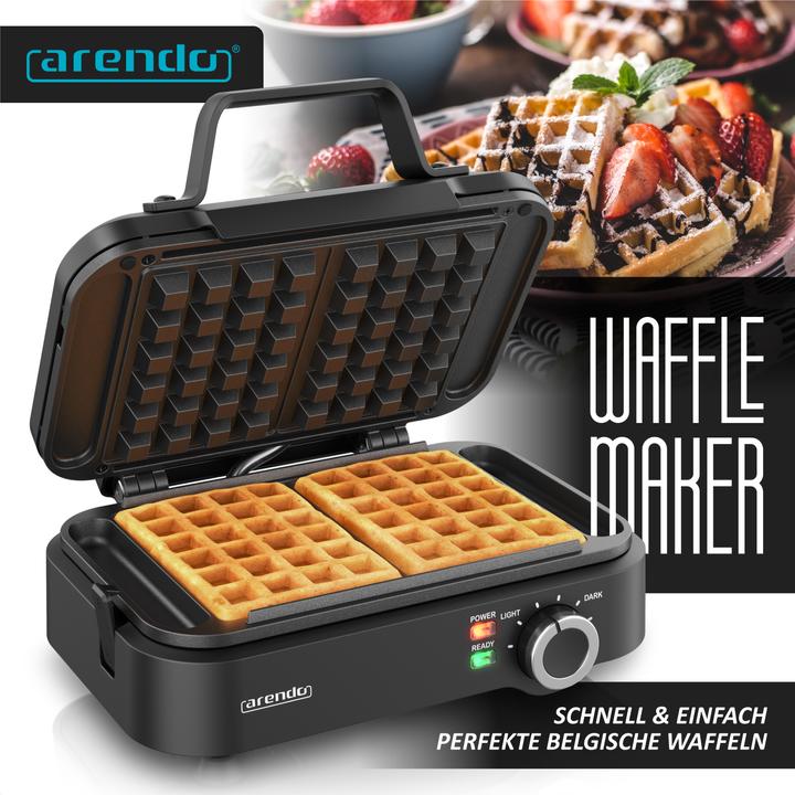 Image du produit Arendo Gaufrier, gaufrier automatique, 2 gaufres de 12,6 cm, 1200 W, revêtement antiadhésif, gaufres belges