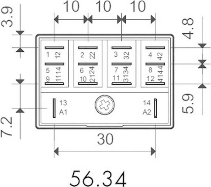 Actual product image Finder 4PDT 12A mini plug-in relay, 230Vac coil