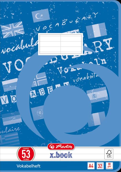 Image du produit Herlitz Cahier de vocabulaire x.book, DIN A4, 2 colonnes, 32 feuilles (A4, À rayures, Couverture souple)