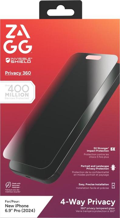 Productafbeelding Zagg Glas Elite Privacy 360 (1 Stuk, Apple iPhone 16 Pro Max)
