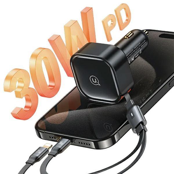 Immagine prodotto Usams Ład. sam. ze zwijanym kablem 1xUBS-C+1x Lightning C41 PD 30W Fast Charge czarny/nero CC219CC0 (30 W)