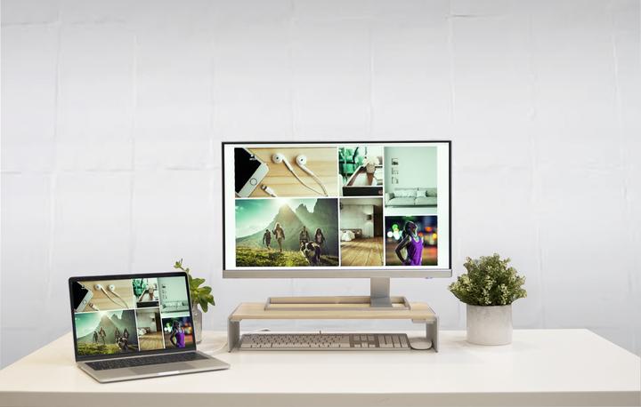Actual product image j5Create Wood Monitor Stand With Docking (USB-C, 8 Ports)