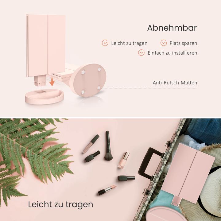 Produktbild Emke Beleuchteter Kosmetikspiegel, 1X+2X+5X Vergrößerung, 2000mAh USB wiederaufladbar, 3 Lichtfarben, Pin