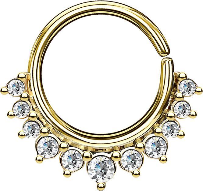 Star Piercing Septum Ring 14k vergoldet mit elf Kristallen (Messing)