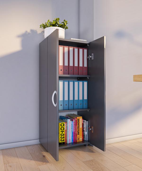 Actual product image VCM Office Cabinet Books Filing Cabinet Office Furniture Cabinet Ulas 3-Fold Hinged Doors (49 x 34 x 108 cm)