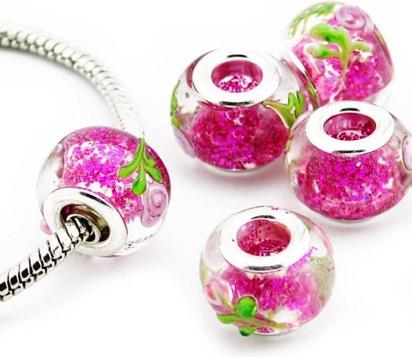 Hermex Glas Bead versilbert 925 - Silbrig Pink (Glas, Metalllegierung)