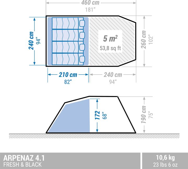 Immagine prodotto Quechua Arpenaz 4.1 (Tenda a tunnel, 10.60 kg, 4 persone)