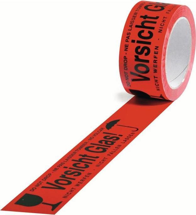 Produktbild Transpak Warnklebeband PP Vorsicht Glas Länge 66 m, Breite 50 mm rot (50 mm)